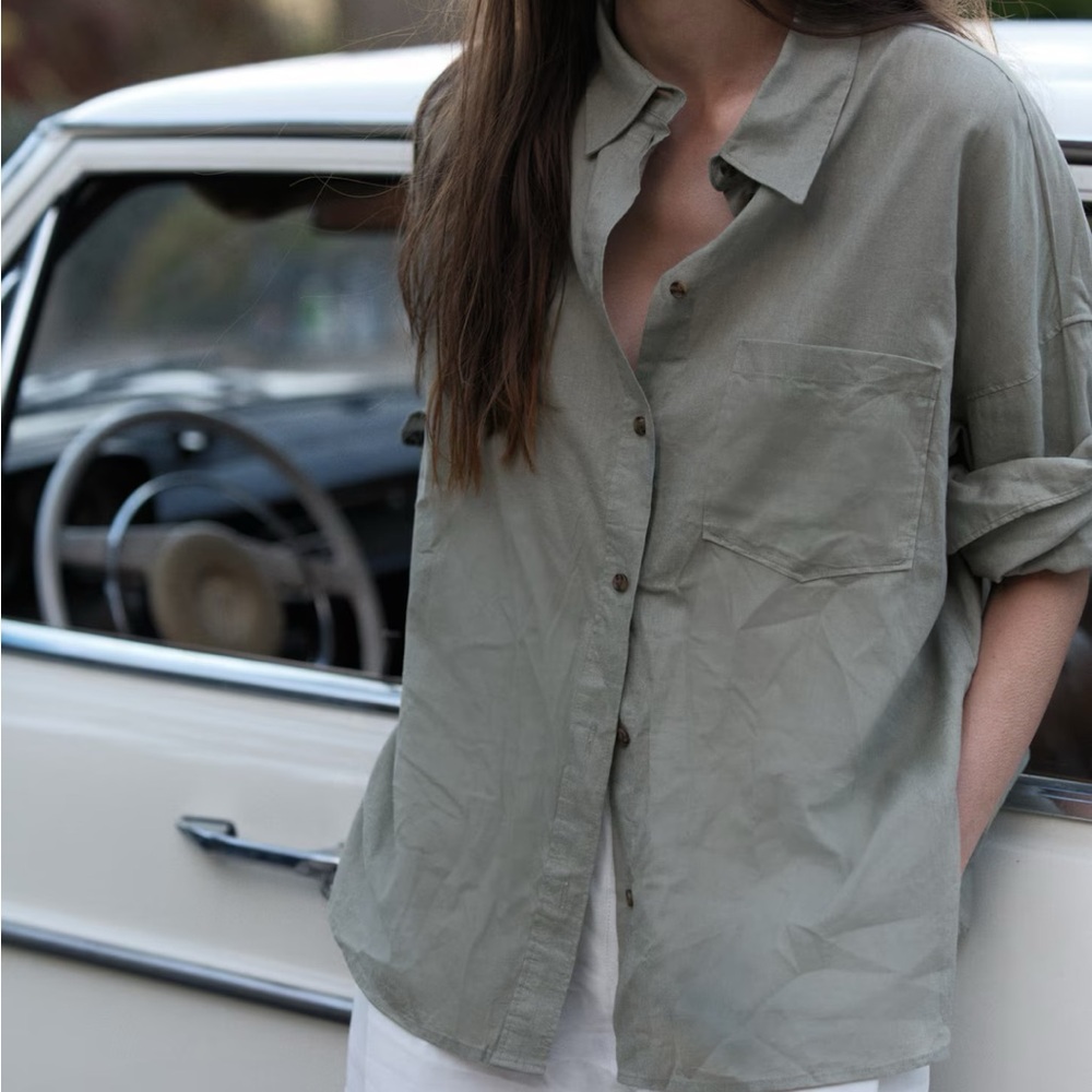 H&M Oversized Linen Blend Shirt